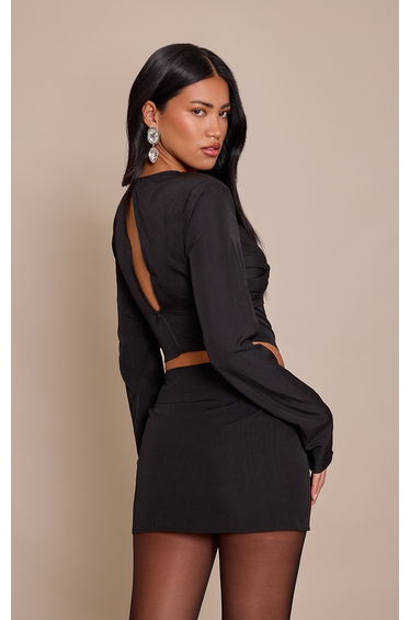 Black Tailored Draped Bust Detail Corset Top product thumbnail 2
