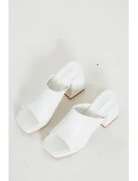 Glamorous White PU Block Heel Mules - 2