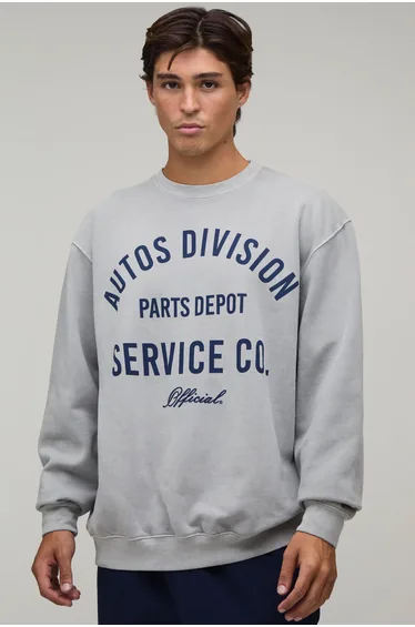 Washed Grey Oversized Autos Print Sweatshirt - washed grey