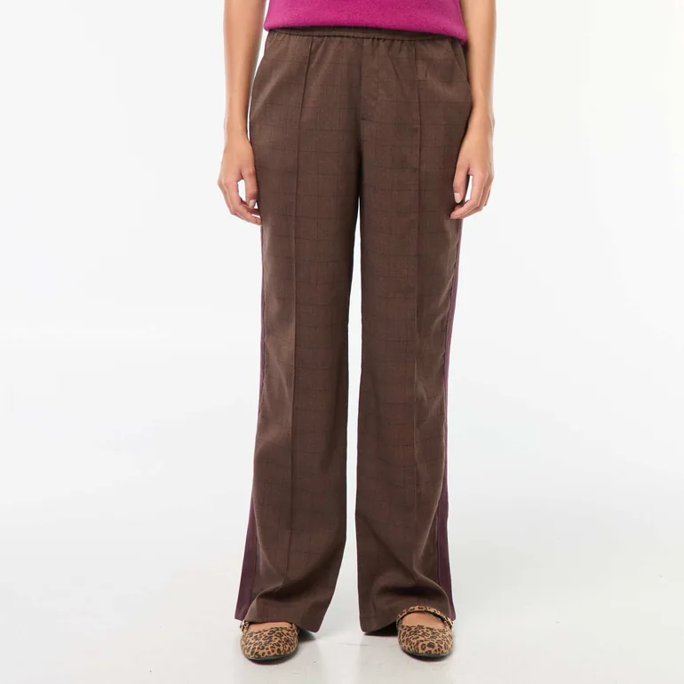 Pleated Pants with Side Stripes BROWN - 2