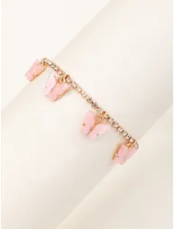 Girls Pink Butterfly Rhinestone Embellished Bracelet