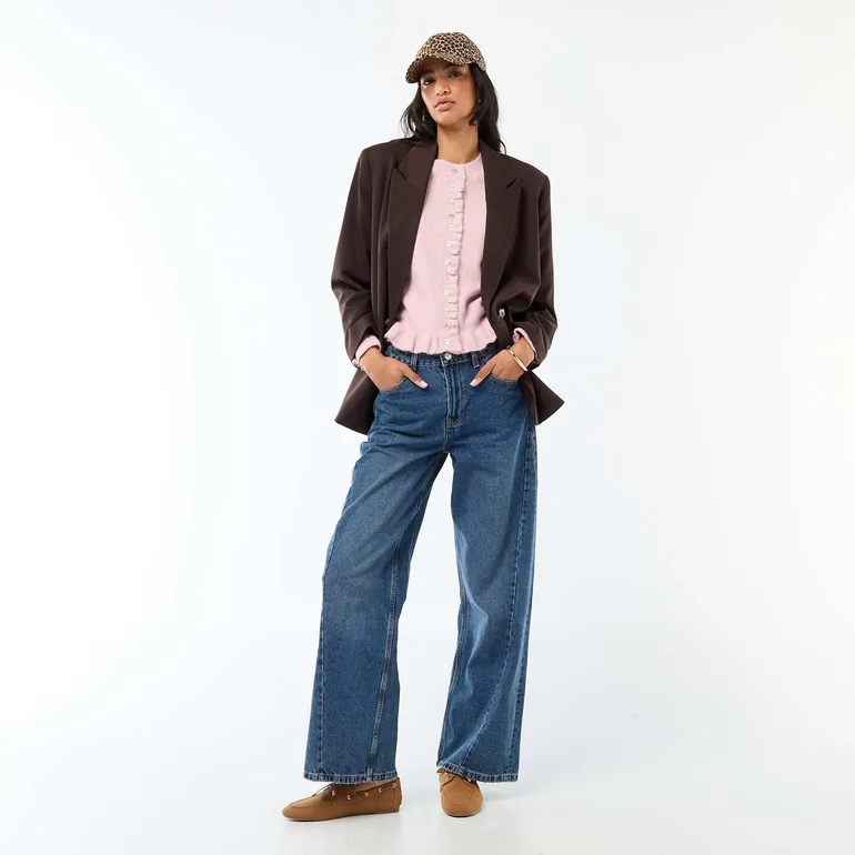 Marled Knit Cardigan with Wavy Details PINK - 1