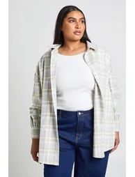 Plus Check Oversized Shirt - green olive - 2