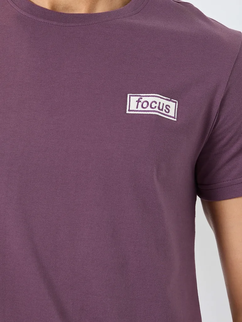 Men Purple Embroidered Chest Logo T-Shirt - 2