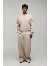 Overiszed Boxy Henley Sweatshirt and Wide Leg Jogger - stone - 3
