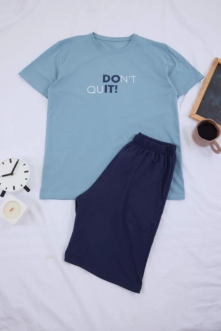 Mavi Regular Slogan Printed 100% Cotton Summer Knitted Pajamas Set - 2