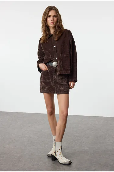 Brown Suede Look Denim Jacket