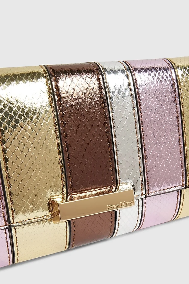 Bronze Metallic Bar Flap Front Clutch Bag - 3