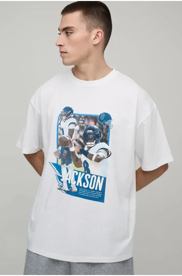 Oversized NFLPA Lamar Jackson License Printed T-Shirt - white