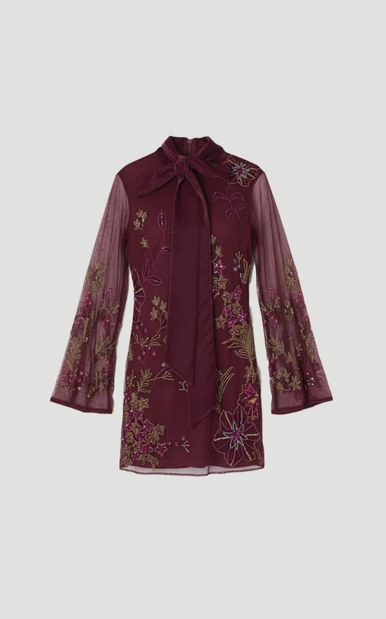 Plus Size Floral Applique Embellished Organdie Woven Mini Dress - 3