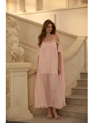 Agathe Pink Braid Detail Pleated Maxi Dress - 3