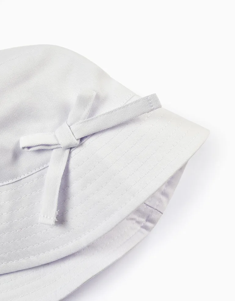 Twill Hat with Decorative Bow for Girls, White - 1