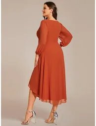 pretty BRIAR|Plus Size Chiffon A-Line 3/4 Sleeves Asymmetrical Hem Wedding Guest Dress - 1