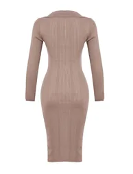 Mink Plain Midi Knitwear Polo Neck - 6