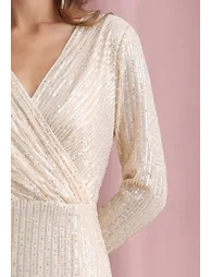 Darling Sequin Faux-Wrap High Slit Gown in Cream - 5