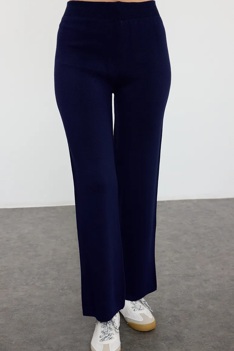Navy Blue Striped Trouser Knit Top-Bottom Set - 2