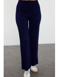 Navy Blue Striped Trouser Knit Top-Bottom Set - 2