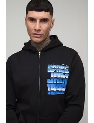 Tall Oversized Boxy Space Jam License Zip Thru Hoodie - black