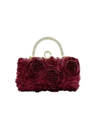 Opulent Rose Rhinestone Handle Clutch in Burgundy
