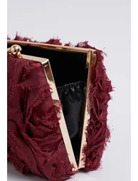 Opulent Rose Rhinestone Handle Clutch in Burgundy - 2