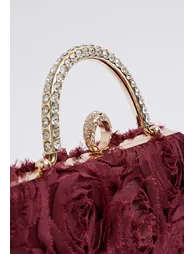 Opulent Rose Rhinestone Handle Clutch in Burgundy - 3