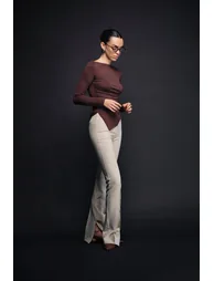 High Waist Trousers With Zipper Hem - 2