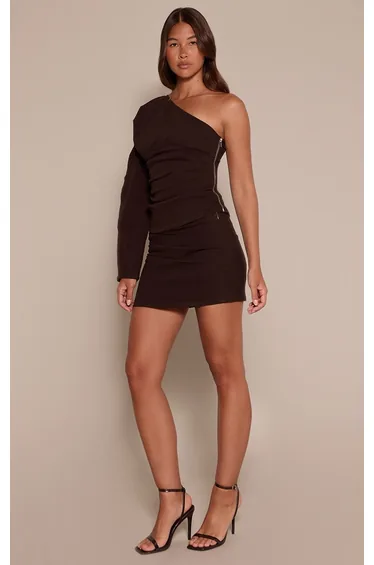 Chocolate Ruched Detail Denim Mini Skirt
