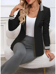 بليزر تيك تو أسود بطبعة مخططة بطول الخصر - 1