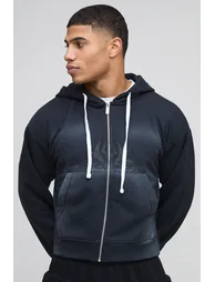 Shrunken Boxy Loopback OFCLMAN Applique Check Zip Through Hoodie - black