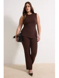 Brown Slit Detailed Knitted Transitional Bottom-Top Set - 5