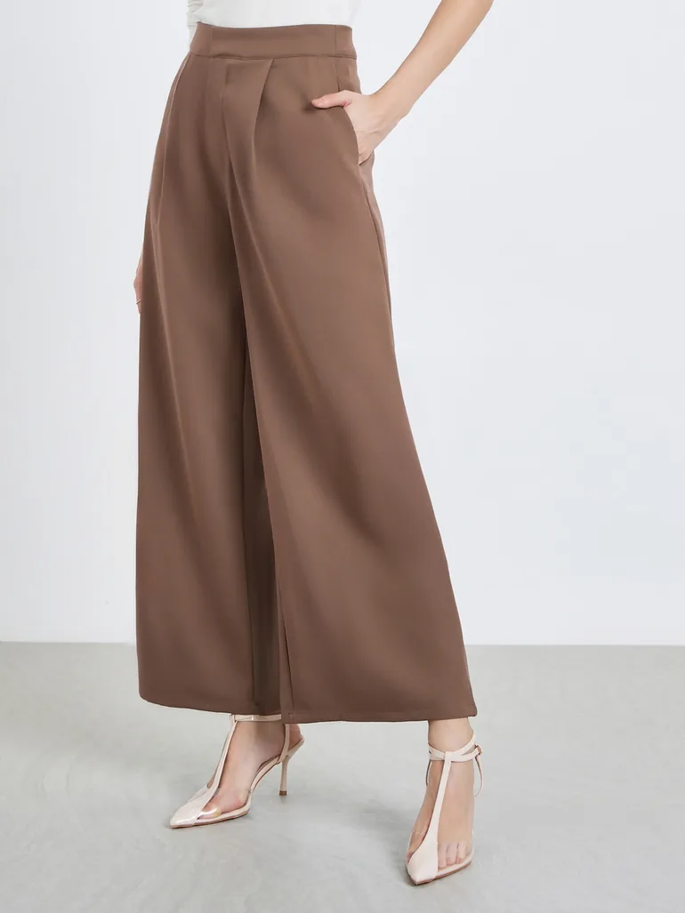 Women Brown Wide Leg Trousers - 1