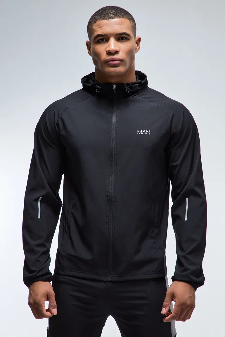 Man Active Regular Fit Raglan Stretch Woven Windbreaker - black - 1