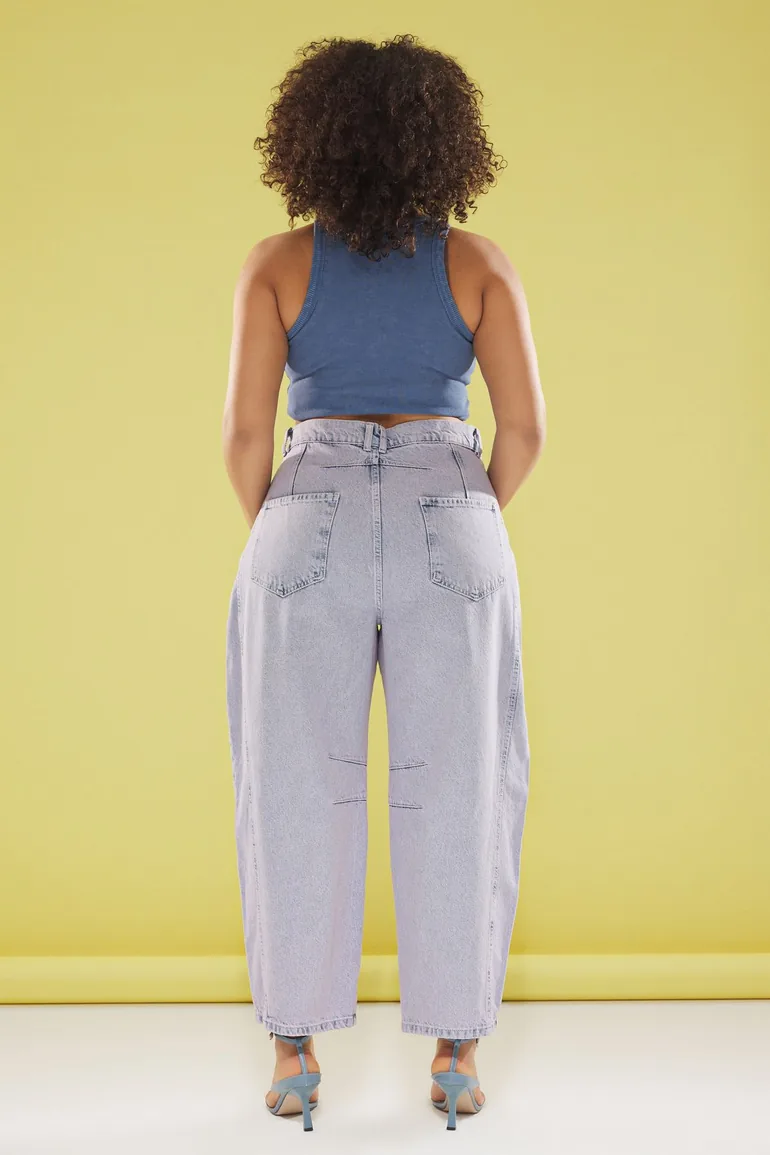 Light Blue High Waist Bagyy Fit Plus Size Jeans - 4