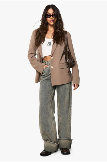 Tailored Woven Single Breast Blazer - taupe