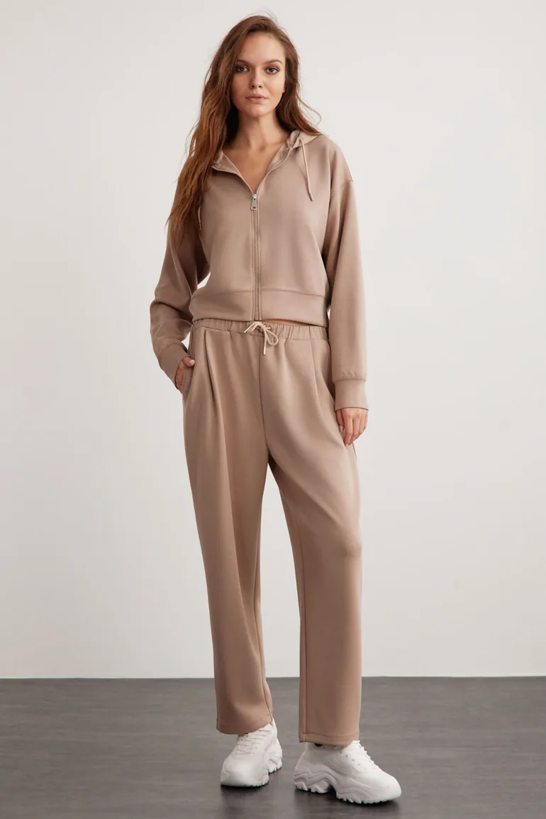 Gıada Women's Elastic Waist Short Comfortable Leg Relaxed Fit Organic Cotton Mink Sweatpants - 3