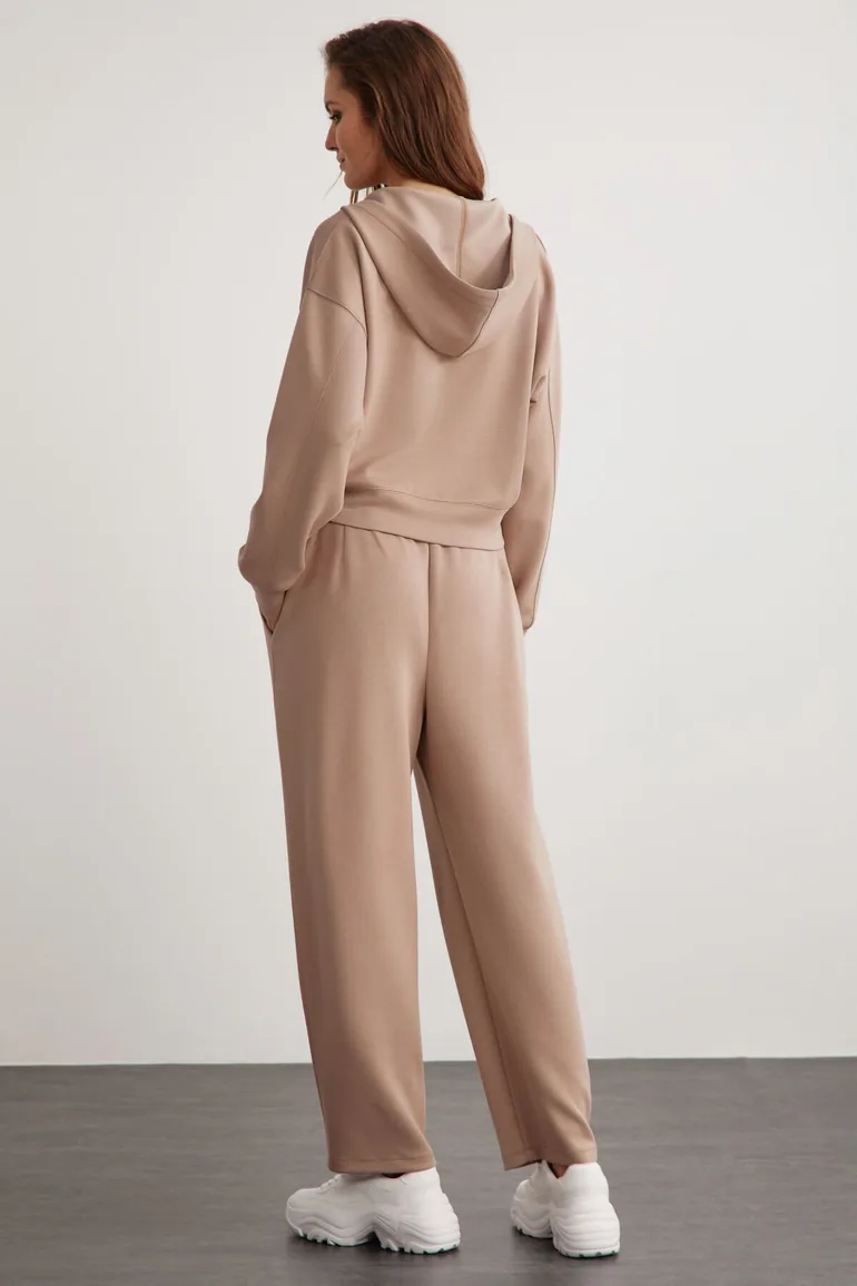 Gıada Women's Elastic Waist Short Comfortable Leg Relaxed Fit Organic Cotton Mink Sweatpants - 4