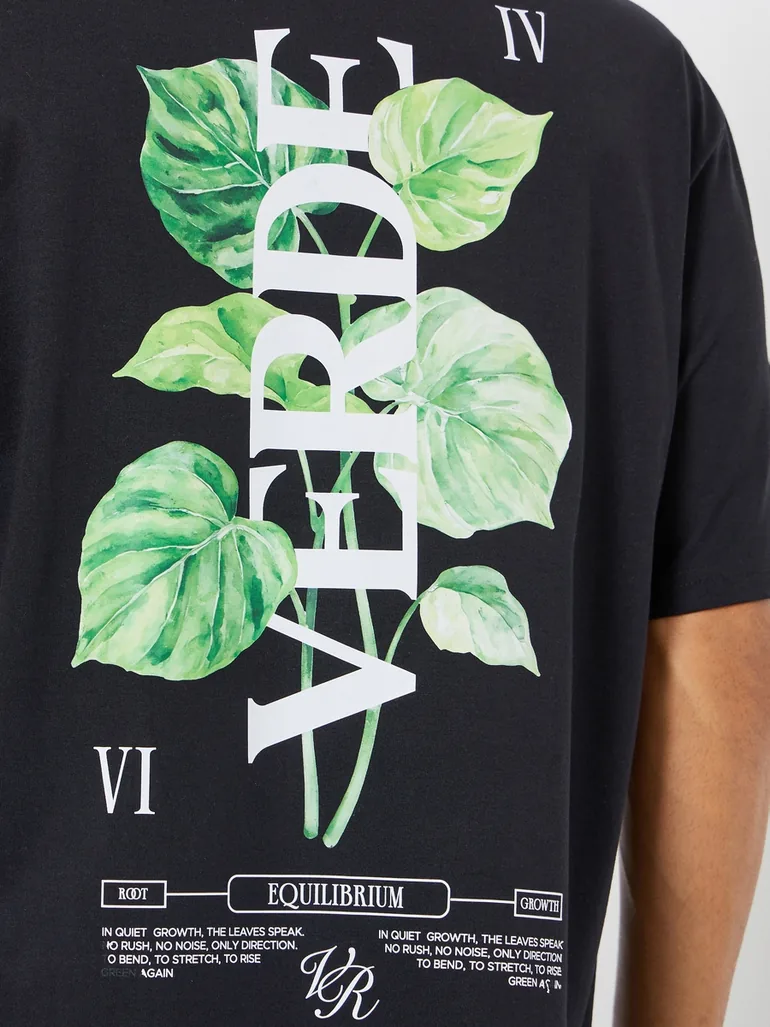 Men Black Oversized Graphic Print Jersey T-Shirt - 3