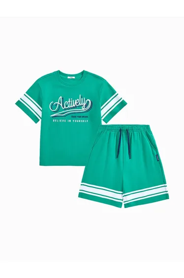 Boys' Two-Piece Set - T-Shirt And Shorts With Line Details