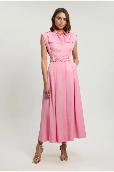 Premium Linen Twill Woven Sleeveless Maxi Dress