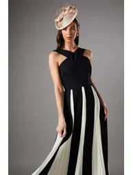 Cross Front Pleat Panelled Maxi Dress - 1