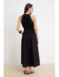 Black Plain Maxi Woven Dress - 3
