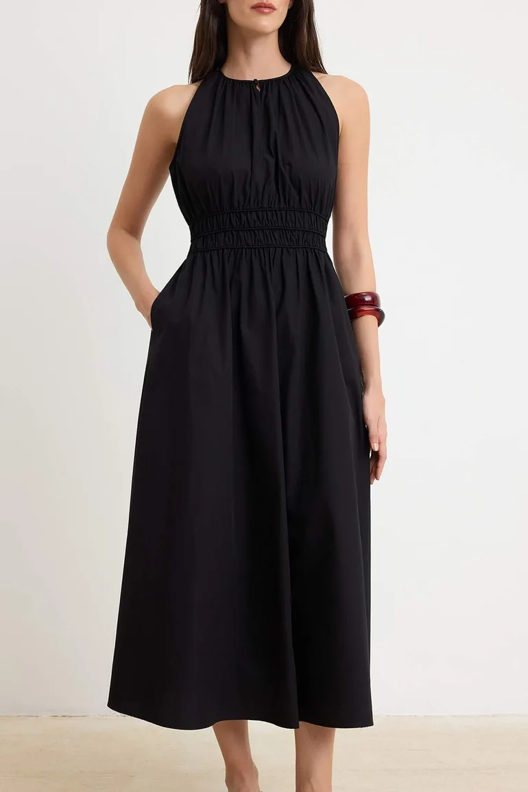 Black Plain Maxi Woven Dress - 2