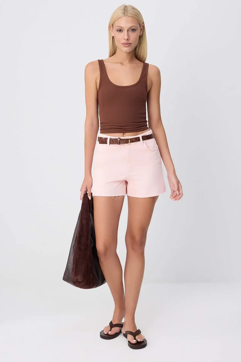 Pink Belted 100% Cotton Slit City Shorts