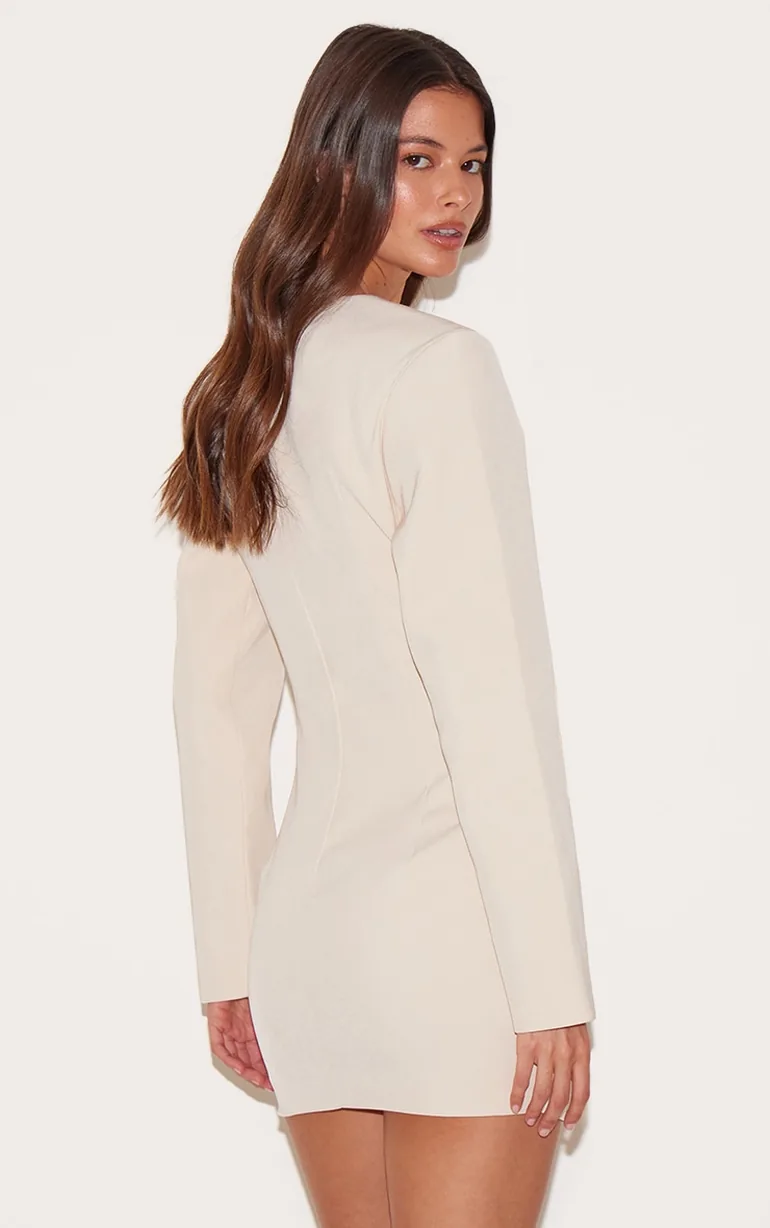 Almond Woven Tailored Button Up Mini Dress - 2