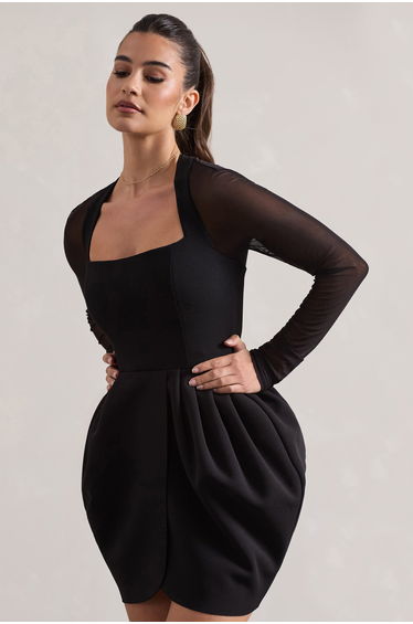 Alto | Black Square-Neck Mini Dress With Puff Skirt product thumbnail 3