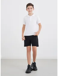 Boys White Cotton Polo T-Shirt