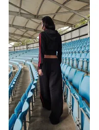 Black 'NY Giants' Embroidered Super Wide Leg Joggers - 1