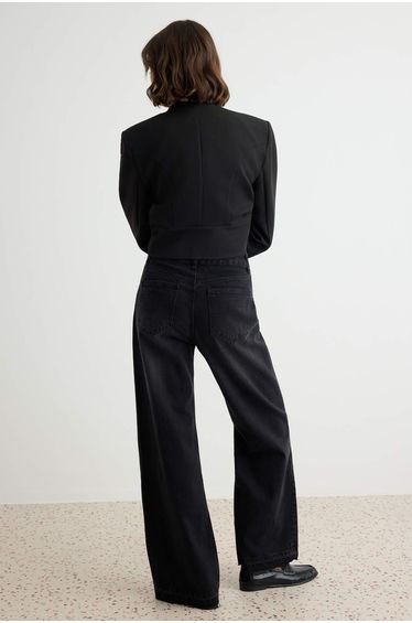 Black 100% Cotton High Waist Wide Leg Jeans product thumbnail 4