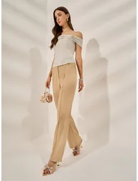 Cream Shimmer Off-Shoulder Top