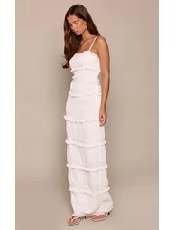 White Textured Frill Strappy Maxi Dress - 2